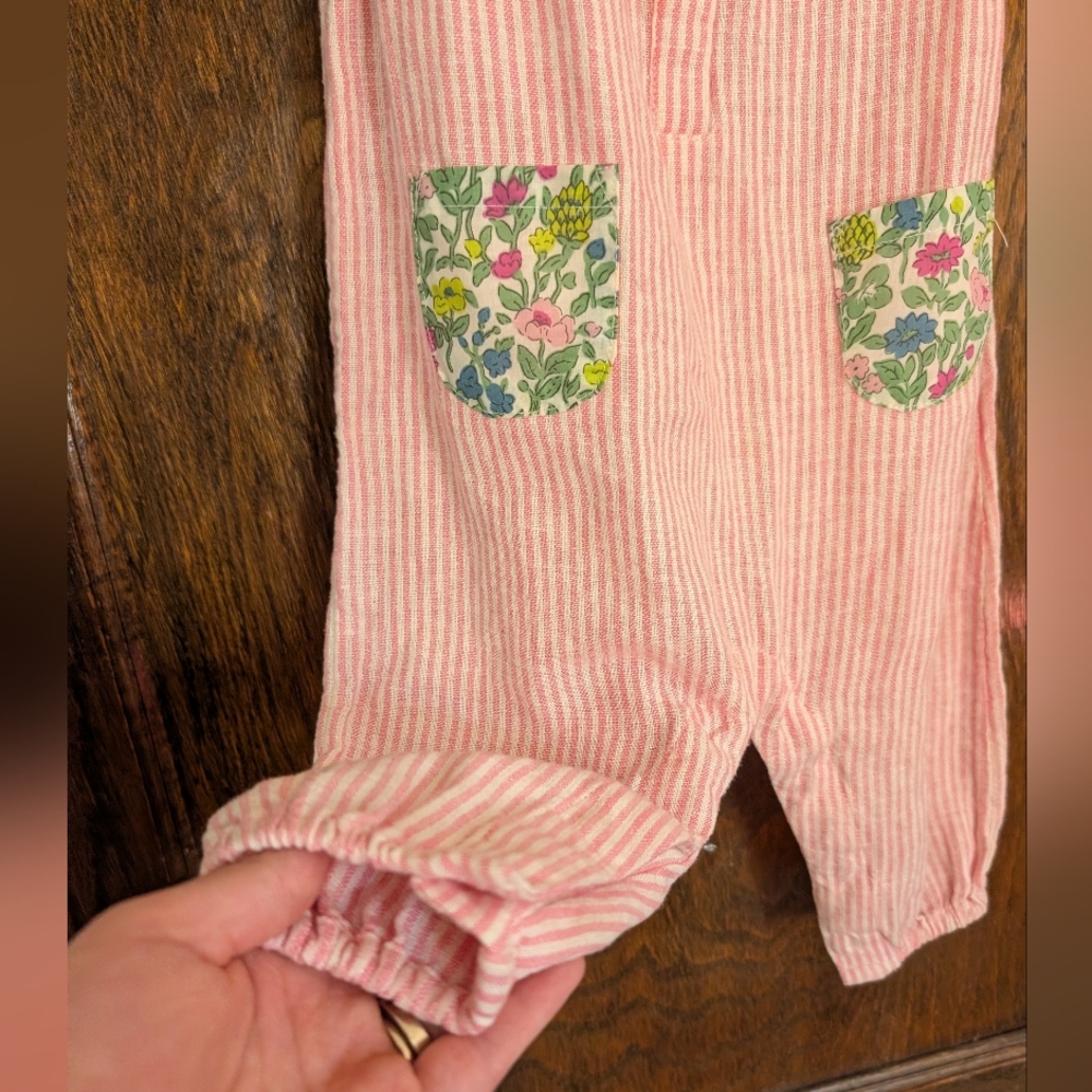 Baby Boden Linen/Rayon Seersucker Pink Floral One Piece Spring Easter 9mos - Picture 4 of 8